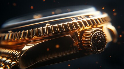 Close-up of a golden watch's back