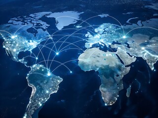 Photo of global network connection representing the modern digital communication and technology, connecting the world with data and information exchange for international business