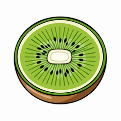 Cartoon-style Illustration of a Kiwi Fruit Slice with Detailed Seeds and Green Flesh