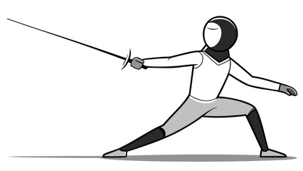A fencer showcases agility and precision in a lunge position, blade extended and focused on an opponent in a fencing competition setting, demonstrating skill and strategy
