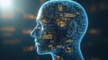 Artificial intelligence: human head showing circuit board pattern