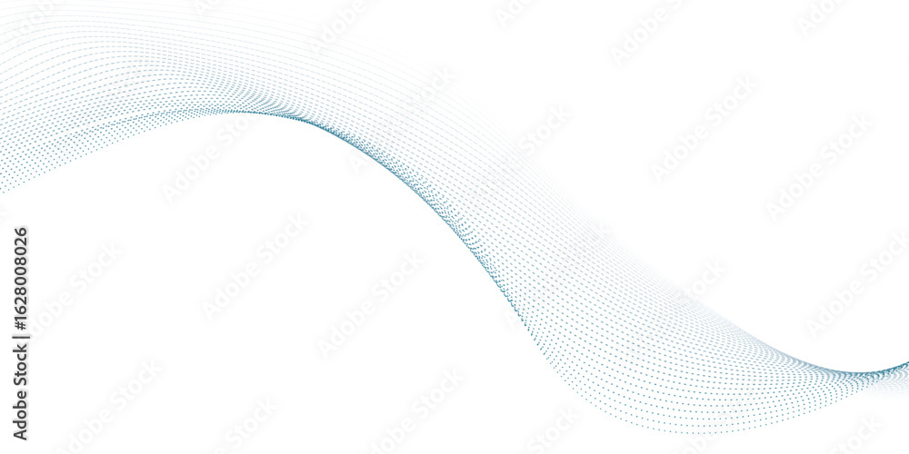 Poster blue dotted wave line pattern. flowing dot particles wave pattern halftone black gradient smooth cur