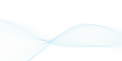 Dynamic particle waves in a blue halftone a flowing dot curve against a white backdrop, embodying technology, sound, music, and modern aesthetics. technology, science, innovation concepts