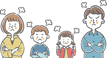 怒っている家族二世代　上半身　ベクター
