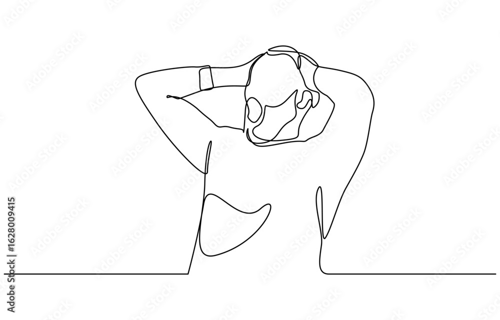 Poster continuous one line drawing of shocked man minimalist black linear sketch isolated on white backgrou