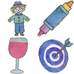 a drawing of a person with a hat and a bottle of wine