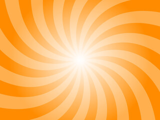 Dark orange sunburst background. Yellow radial retro glowing rays banner. Abstract retro whirlwind starburst vector abstract background. Twisted radial illustration.