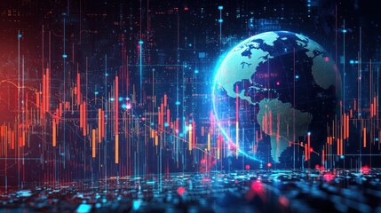 World stock market investment trading graph for your business presentation. Modern hi-tech background. Chart of investment financial data with futuristic Earth globe.