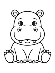 Fototapeta premium cute cartoon hippo with big eyes and a friendly smile ready to be colored in