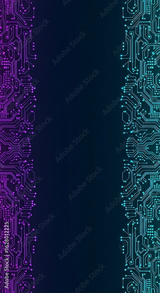 Poster digital circuit board border on dark blue background with gradient