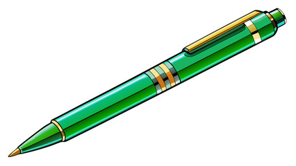 very beautiful Ballpoint pen isolated in  white background , top view of green pen, business office desk design element
