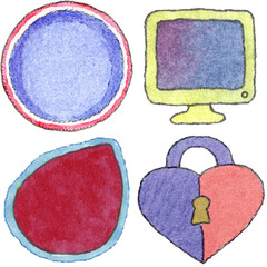 a drawing of a computer and a monitor and a heart and and a padlock