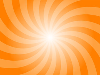Vivid orange sunburst background. Yellow radial retro glowing rays banner. Abstract retro whirlwind starburst vector abstract background. Twisted radial illustration.