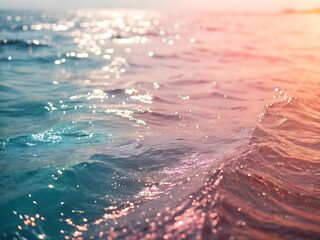 Photo of a captivating view of the oceans gentle waves, where the interplay of light and water creates a mesmerizing display of blue and turquoise hues, evoking a sense of serenity