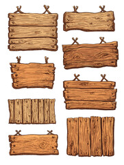 Transparent image, cartoon style hand drawn illustration of rustic wooden slab signs, old west vintage style