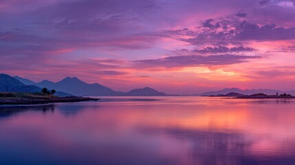 Serene sunrise over a tranquil fjord