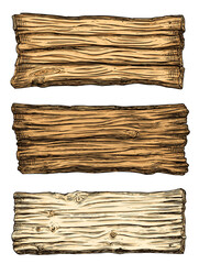 Transparent image, cartoon style hand drawn illustration of rustic wooden slab signs, old west vintage style