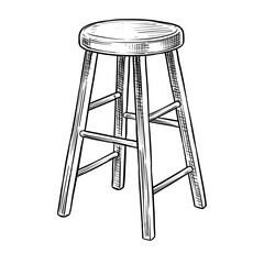 wooden stool chair vector line art hand drawn illustration