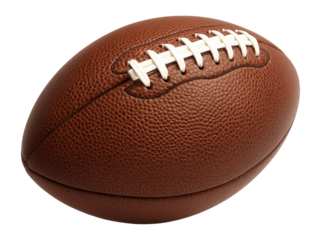 A classic American football with textured brown leather and white laces on transparent background.