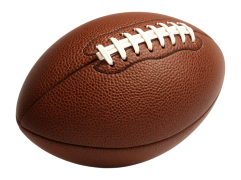 A classic American football with textured brown leather and white laces on transparent background.