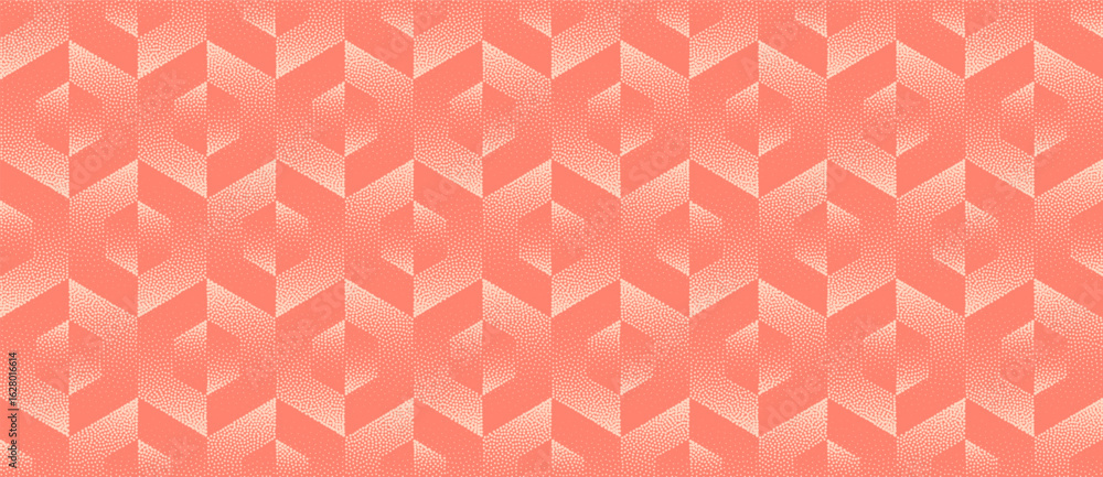 Poster vector abstract wide panoramic background with geometric halftone coral shades hex pattern. colourfu