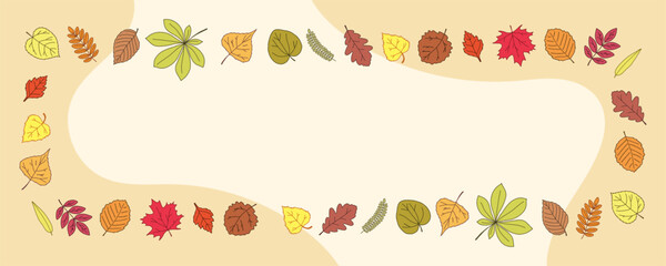 Horizontal Autumn Background with Colorful Leaves, Place for Inscription Leaf Framed Fall Design for Poster, Banner, Social Media, Web Cover, and Seasonal Sale