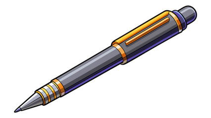 very beautiful Ballpoint pen isolated in  white background , top view of gray pen, business office desk design element