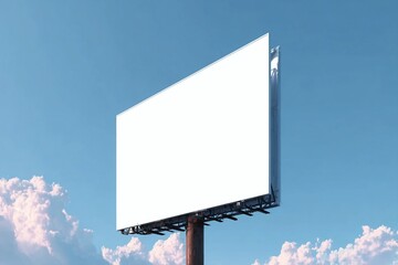 Outdoor pole billboard on blue sky background with mock up white screen and clipping path