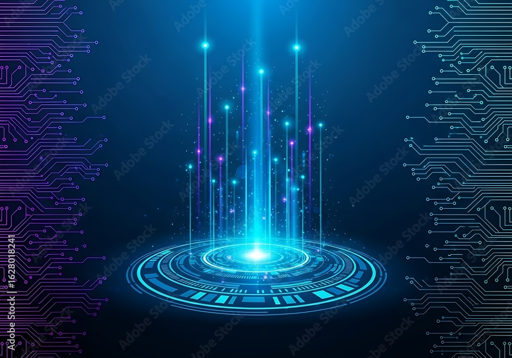Poster abstract futuristic digital technology visualization with circuit board elements