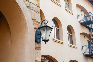Modern black lamp on red brick wall for building,Interior design of dining room or living room.
