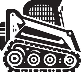compact tracked skid steer loader Black and White Vector