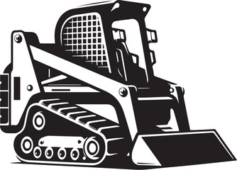 compact tracked skid steer loader Black and White Vector
