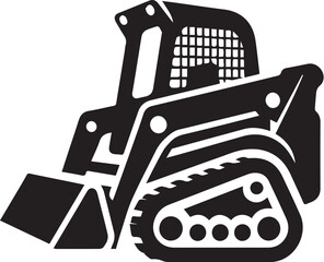 compact tracked skid steer loader Black and White Vector