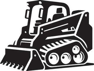 compact tracked skid steer loader Black and White Vector