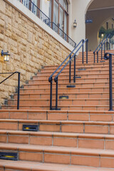 Stairs in the city,Granite stairs and red brick wall,Stone stairway Modern,concrete stairs...