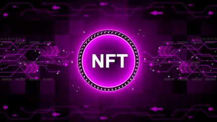 NFT Non-fungible token digital crypto on virtual screen. technology background with Cyberspace HUD elements animation. - Powered by Adobe