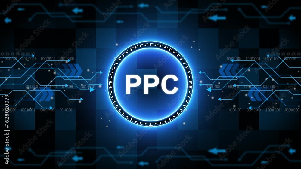 Poster ppc – pay per click. ppc concept head up display (hud ui) panel and futuristic technology abstract b