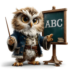 Wise owl teaching children the fundamentals of school life on the first day back to school