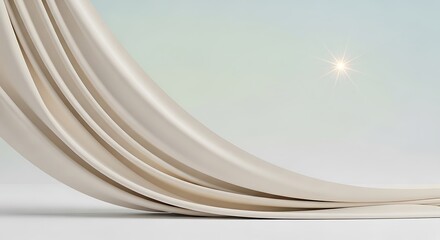 Obraz premium Soft cream fabric draped against a pale sky with a distant light