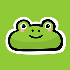 Flat Design Cute Green Frog Face Illustration