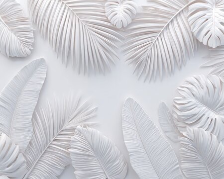 Tessitura di Foglie Tropicali in Bianco in Rilievo