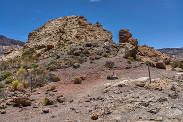 Hiking trail through volcanic rocks