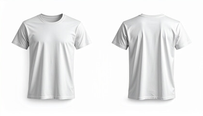 Front and back view of a plain white t-shirt on a clean white background