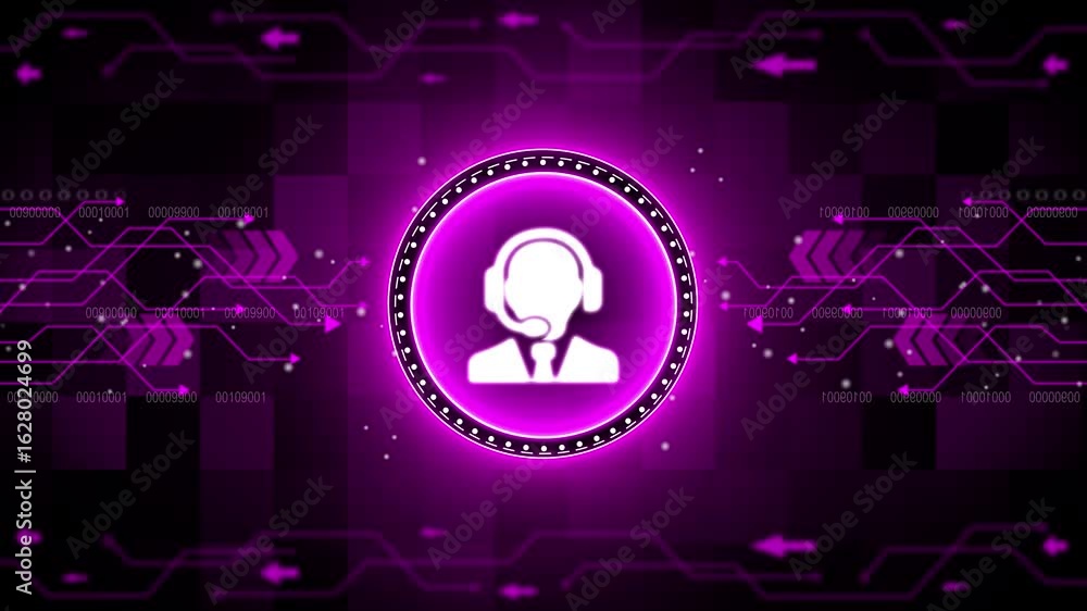 Poster man icon with headphone. technological background with changing words about technologies, social net
