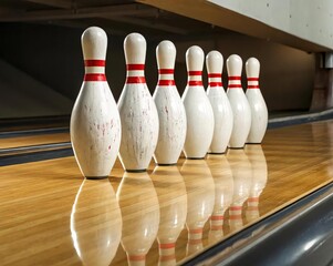 Classic Bowling Pins Lined Up on a Smooth Lane Surface