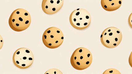 Obraz premium Seamless pattern of chocolate chip cookies on a light background