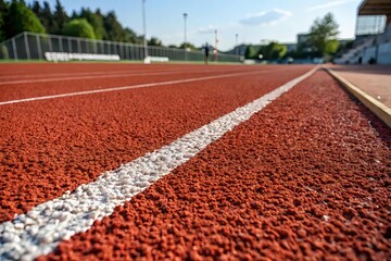 Close-Up View of Red Running Track with White Lane Markings