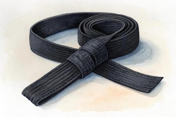 Elegant Black Belt with Smooth Texture on a Soft Watercolor Background