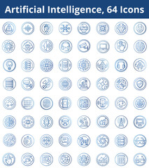 Artificial intelligence icons set in linear style with tech symbols