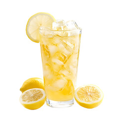 Refreshing Lemonade with Ice and Lemon Slice in Glass